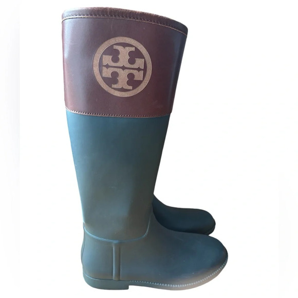 Tory Burch Navy Blue and Brown Knee-High Rain Boots Sz 10 - Picture 4 of 9